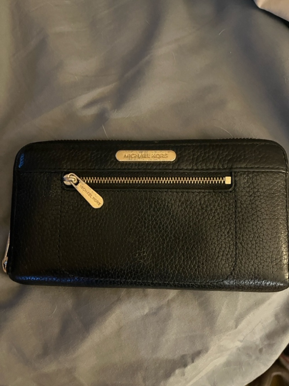 Michael Kors Black Pebbled Leather Zip-Around Wallet with Gold Hardware
